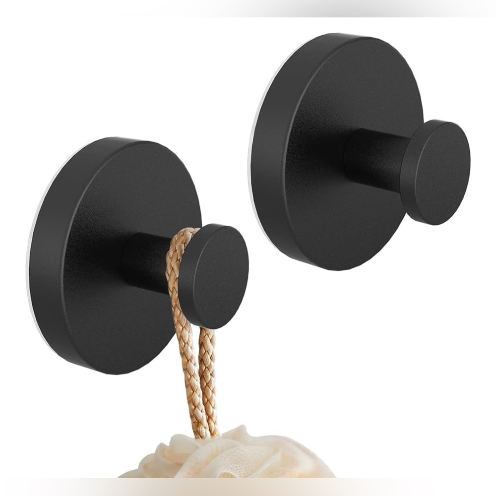 NEW 2 Pk Suction Cup Hooks Shower Bathroom Hanging Mount Matte Black